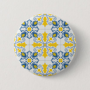 Blauw en geel Portugees tegels patroon Ronde Button 5,7 Cm