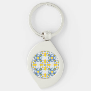 Blauw en geel  Portugees tegels patroon Sleutelhanger