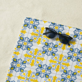 Blauw en geel  Portugees tegels patroon Strandlaken