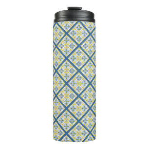 Blauw en geel Portugees tegels patroon Thermosbeker