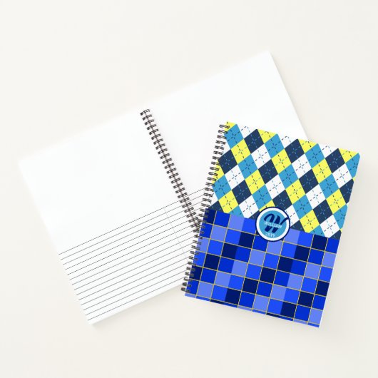 Blauw en geel Preppy Argyle en controles Notitieboek (Binnen)