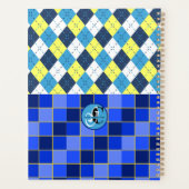Blauw en geel Preppy Argyle en controles Planner (Achterkant)