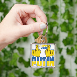BLAUW EN GEEL PUCK PUTIN MIDDLE FINGER SLEUTELHANGER