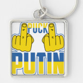BLAUW EN GEEL PUCK PUTIN MIDDLE FINGER SLEUTELHANGER (Voorkant)