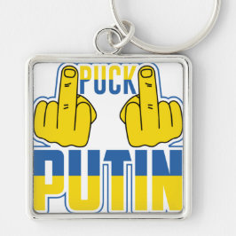 BLAUW EN GEEL PUCK PUTIN MIDDLE FINGER SLEUTELHANGER