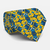 Blauw en geel rasterpatroon stropdas (Opgerold)