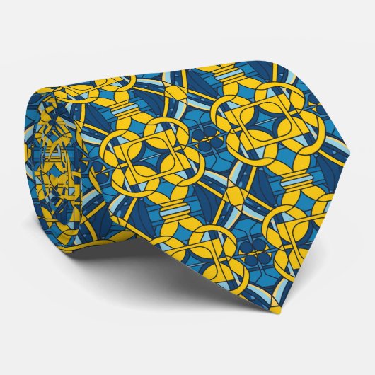 Blauw en geel rasterpatroon stropdas (Opgerold)