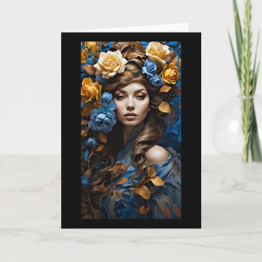 Blauw en Geel Rose Natuur Godin Groet Cared Bedankkaart (Voorkant)