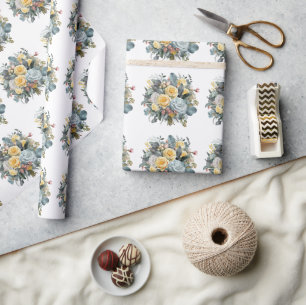 Blauw en Geel Rozen Bruidsboeket Cadeaupapier