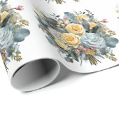 Blauw en Geel Rozen Bruidsboeket Cadeaupapier (Rol Hoek)