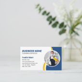 Blauw en Geel Schoonmaakservice Huishoudster Visitekaartje (Staand voorkant)