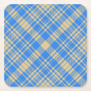 Blauw en Geel Schots Schotse Tartan Plaid Kartonnen Onderzetters