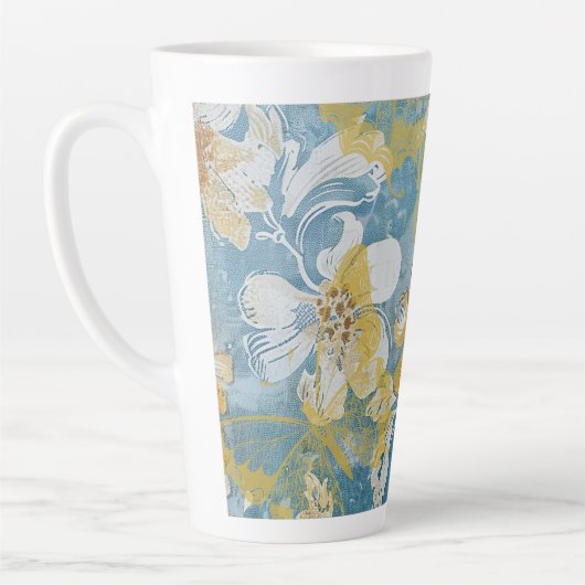 Blauw en geel Shabby Cottage Butterfly Latte Mok (Links)