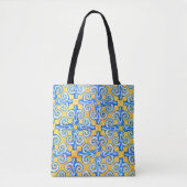 Blauw en geel Spaans Tegel Patroon Tote Bag (Voorkant)