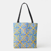 Blauw en geel Spaans Tegel Patroon Tote Bag (Achterkant)