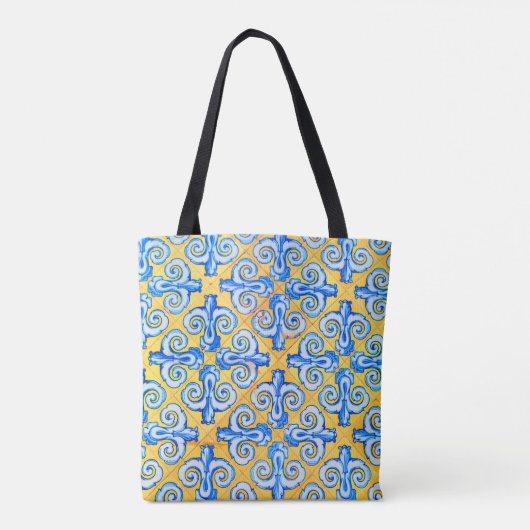 Blauw en geel Spaans Tegel Patroon Tote Bag (Achterkant)