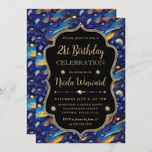 Blauw en geel Sterrennacht 21ste verjaardag Kaart (Voorkant / Achterkant)