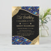 Blauw en geel Sterrennacht 21ste verjaardag Kaart (Staand voorkant)