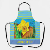 Blauw en Geel Streep Bloemen All-Over Print Schort (Voorkant)