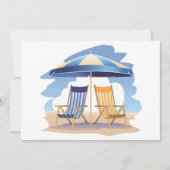 Blauw en geel Striped Beach Chairs & Umbrella Kaart (Voorkant)