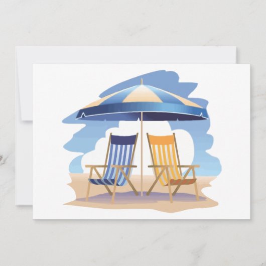 Blauw en geel Striped Beach Chairs & Umbrella Kaart (Voorkant)