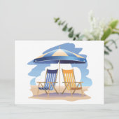 Blauw en geel Striped Beach Chairs & Umbrella Kaart (Staand voorkant)