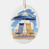 Blauw en geel Striped Beach Chairs & Umbrella Keramisch Ornament (Rechts)