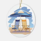 Blauw en geel Striped Beach Chairs & Umbrella Keramisch Ornament (Links)