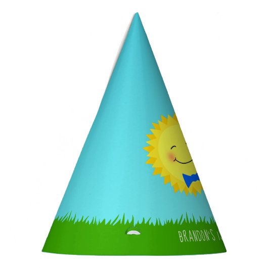 Blauw en geel Sunshine Verjaardag Feesthoedjes (Links)