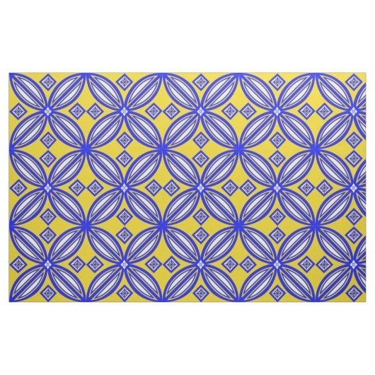 Blauw en geel Talavera Tegel ontwerp Stof (Fat Quarter)