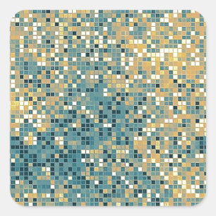 Blauw en geel tapijt vierkante sticker