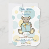Blauw en Geel Teddybeer Babyshower Uitnodiging (Voorkant)