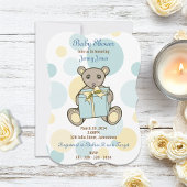 Blauw en Geel Teddybeer Babyshower Uitnodiging