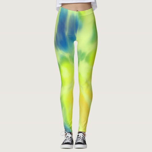 Blauw en geel Tie-dye Leggings (Voorkant)