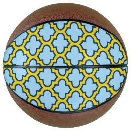 Blauw en geel trellis, rooster, quatrefoil basketbal