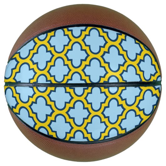 Blauw en geel trellis, rooster, quatrefoil basketbal (Voorkant)