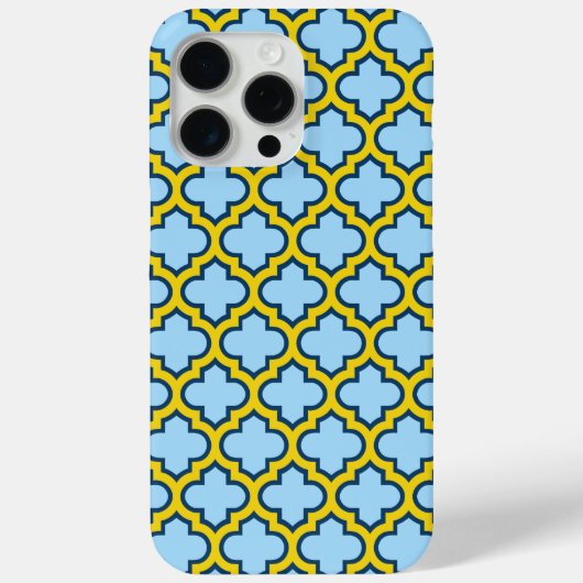 Blauw en geel trellis, rooster, quatrefoil Case-Mate iPhone case (Achterkant)