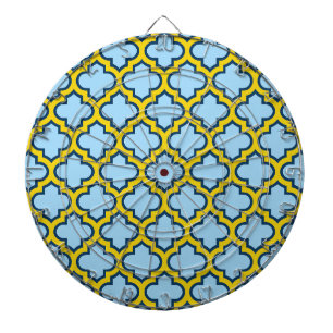 Blauw en geel trellis, rooster, quatrefoil dartbord