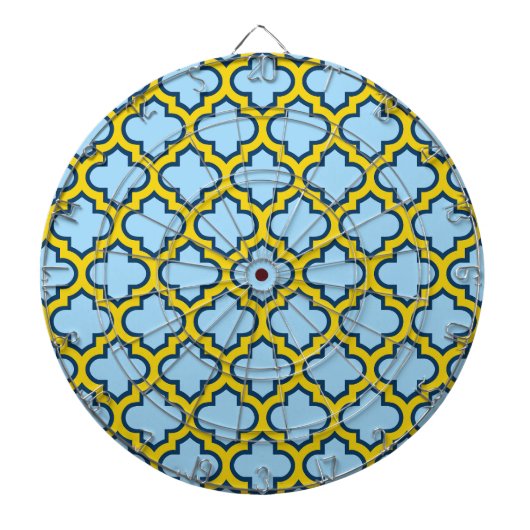 Blauw en geel trellis, rooster, quatrefoil dartbord (Voorkant)