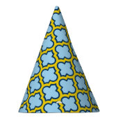 Blauw en geel trellis, rooster, quatrefoil feesthoedjes (Rechts)