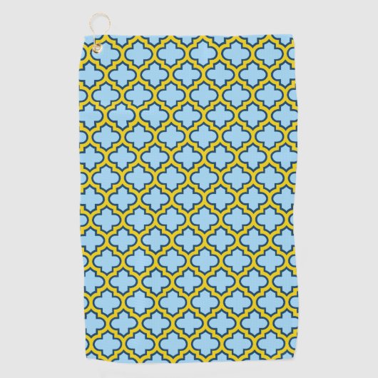 Blauw en geel trellis, rooster, quatrefoil golfhanddoek (Voorkant)