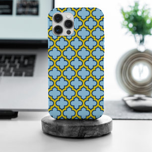 Blauw en geel trellis, rooster, quatrefoil iPhone 15 pro max case