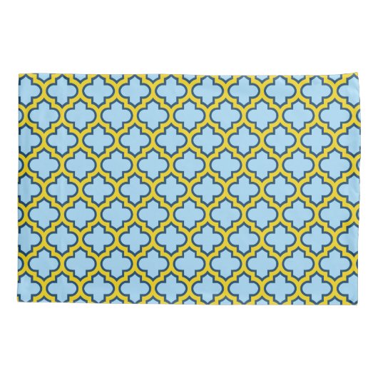 Blauw en geel trellis, rooster, quatrefoil kussensloop (Achterkant)