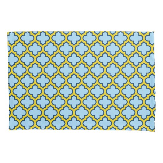 Blauw en geel trellis, rooster, quatrefoil kussensloop (Voorkant)