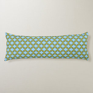 Blauw en geel trellis, rooster, quatrefoil lichaamskussen