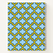 Blauw en geel trellis, rooster, quatrefoil notitieboek (Achterkant)