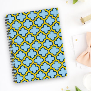 Blauw en geel trellis, rooster, quatrefoil notitieboek