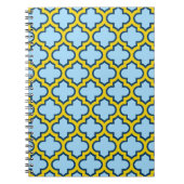 Blauw en geel trellis, rooster, quatrefoil notitieboek (Voorkant)