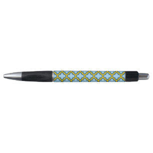 Blauw en geel trellis, rooster, quatrefoil pen