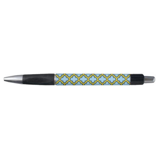 Blauw en geel trellis, rooster, quatrefoil pen (Voorkant)